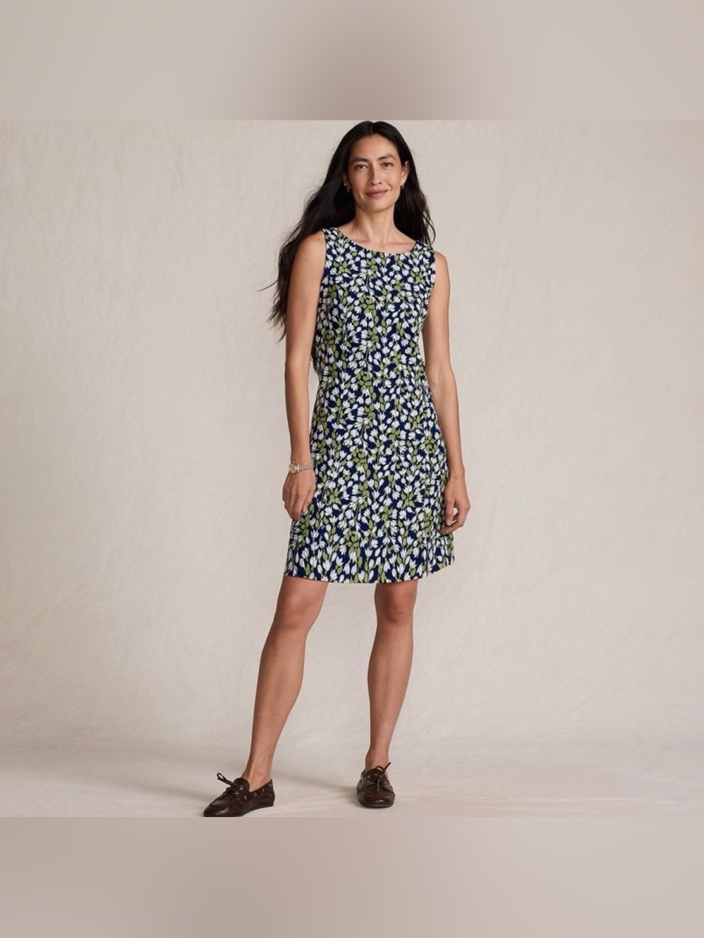 Lands' End x Target sz M-Navy & Green Floral Sleeveless Midi Dress-Super Comfy!